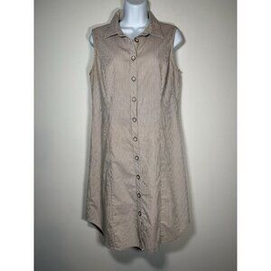 GRACE Stripped Sleeveless Shirtdress Size 6 Brown White Normcore Scandi Preppy